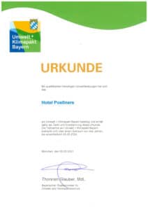 Hotel Pöllners - Urkunde: Umwelt-Klimapakt