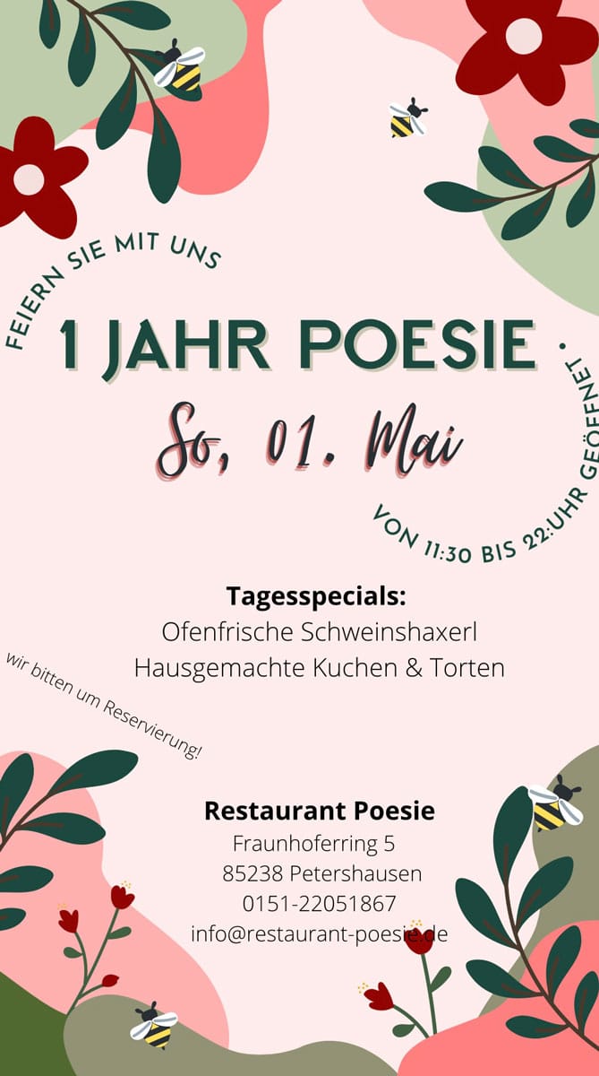 1 Jahr Bestehen des Restaurants Poesie und des Hotel Poellners in Petershausen